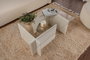 Nordure Mesa de centro blanca de madera con cristal templado, 105x40x65 cm